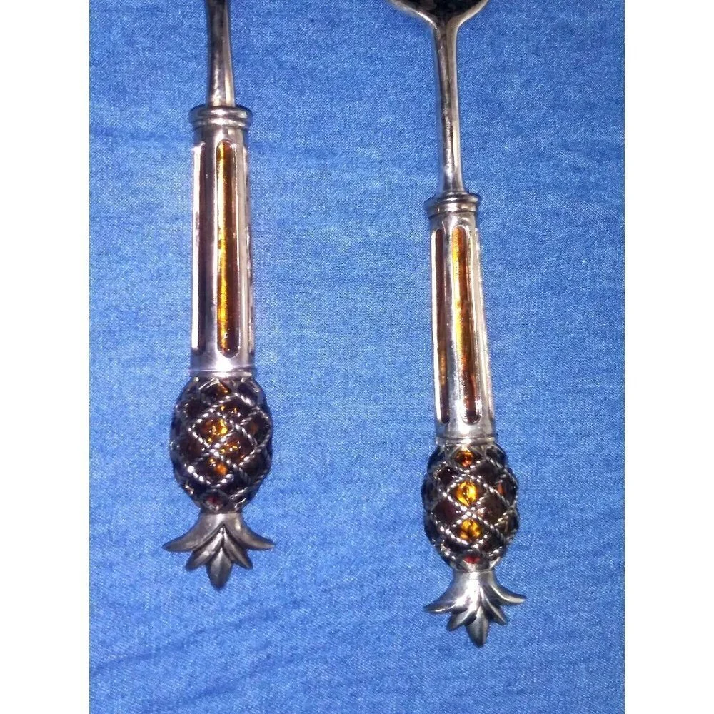 Serving Spoon Set PINEAPPLE design Silver Plated 2 Pc INTERNATIONAL SILVER CO